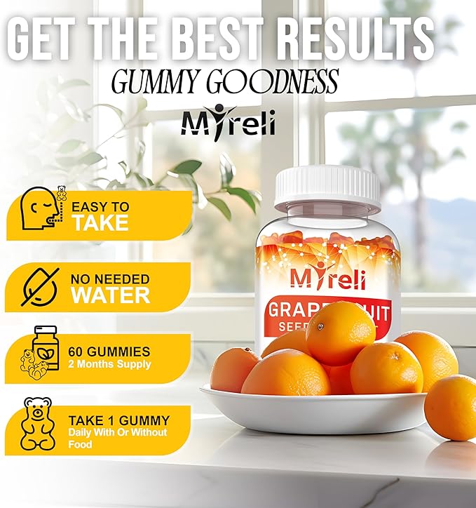 Grapefruit Seed Extract 1000mg Vegan Gummies – 60 Sugar-Free Chews for Immune Balance & Digestive Cleanse, Natural Citrus Support Supplement, Digestive Health and Wellness Support, Non-GMO