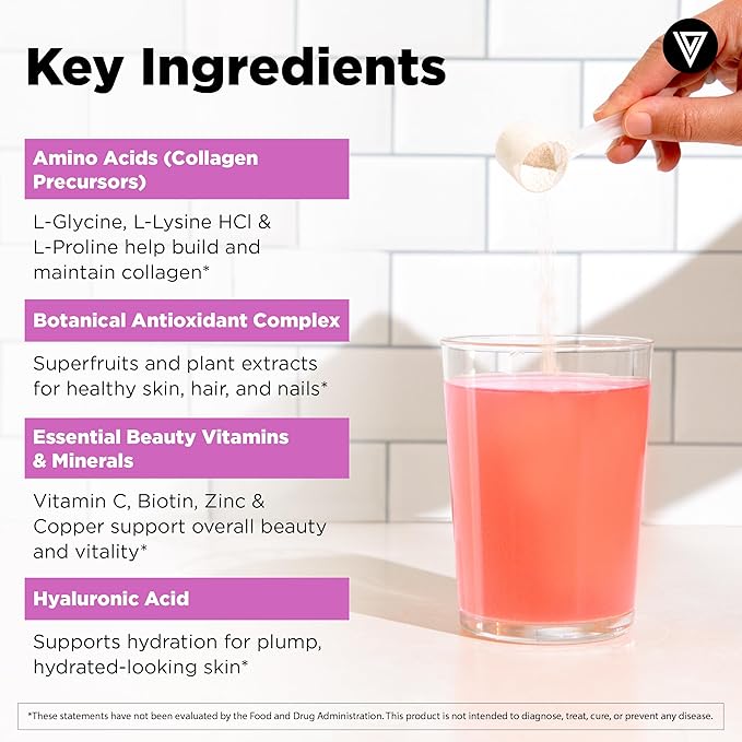 Vital Vitamins Vegan Collagen Booster Powder (2-Pack) - Made with Amino Acids, Silica, Hyaluronic Acid, & Botanical Extracts - Plant-Based - Mango Raspberry Lemonade Flavor - Hair, Skin, Nails