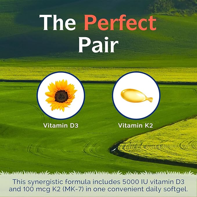 Innate Vitality Vitamin D3 K2 Supplement 90 Softgels, Vitamin D3 5000 IU + K2 100 mcg with Cold-Pressed Olive Oil for Maximize Absorption, Non-GMO, No Soy or Gluten, Bone, Immune & Heart Support