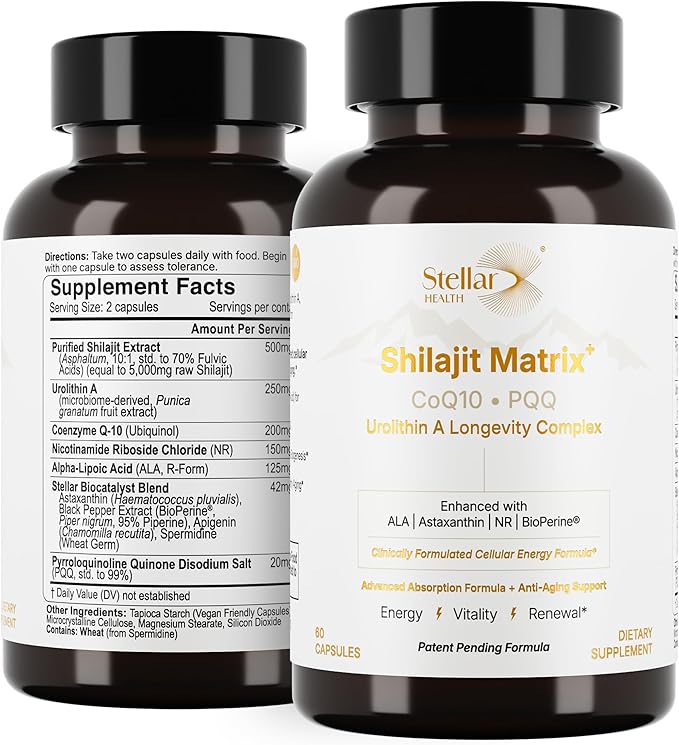 Clinical Mitochondrial Complex - Shilajit 5787mg Extract Equivalent NAD+ Boost - Ubiquinol CoQ10, Urolithin A, NR, PQQ, ALA, Astaxanthin - Energy, Focus, Strength - 60 Vegan Capsules