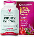 PurePremium Kidney Support Supplement – Kidney Cleanse Detox & Repair with Cranberry Extract & Astragalus - 21-in-1 Complex Supports Normal Bladder, Urinary Tract & Kidneys Health - 60 Day Supply