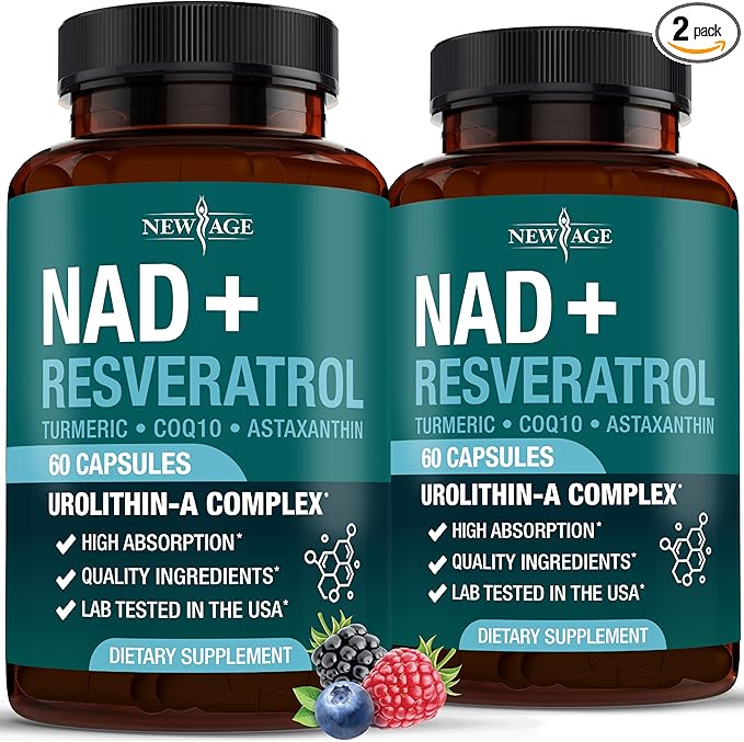 NEW AGE NAD+ Supplement Complex – NAD+ 300 mg with Astaxanthin, Urolithin A, Resveratrol, CoQ10 & Antioxidant Blend – Cellular Energy, Support or Women & Men – Vegan, Non-GMO- 120 Count