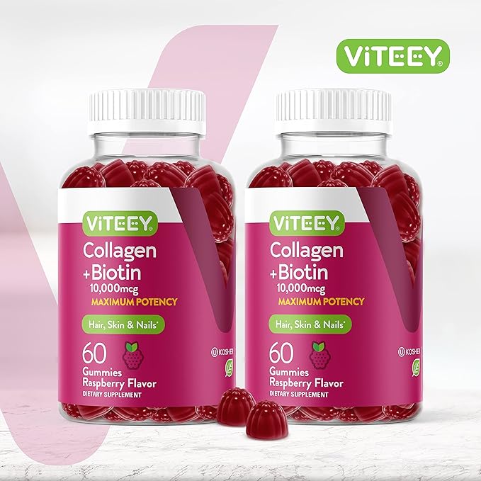Viteey Collagen Gummies with Biotin Gummies for Hair Skin and Nails Vitamins - Biotin and Collagen Supplements for Women & Men - Gluten-Free – 120 Count