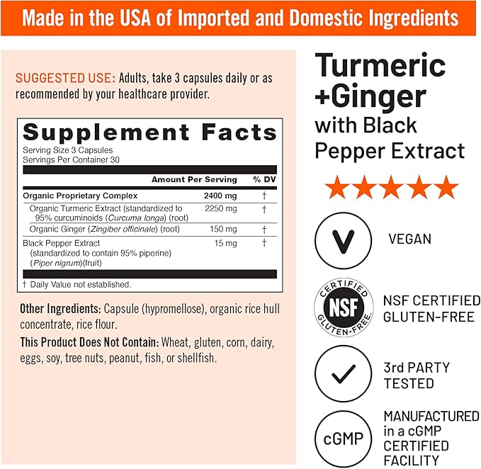 NatureWise Turmeric Curcumin + Ginger 2400 mg - Ultra High Curcuminoids 2100 mg - Turmeric Extract + Ginger - Extra Strength & Absorption - Vegan, Non-GMO - 90 Count[30-Day Supply]