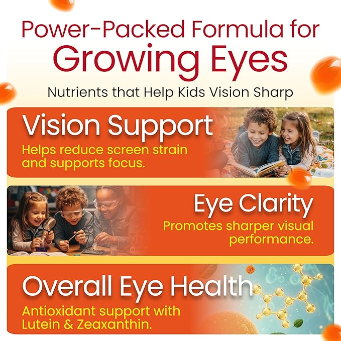 Therefore Eye Health Gummies for Kids & Teens – Lutein Zeaxanthin Vision Support Supplement – Vegan, Non-GMO – 30 Gummies