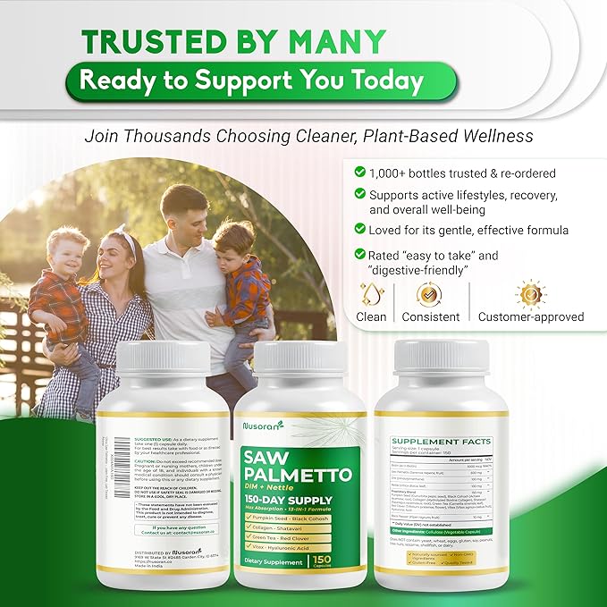 Ultra Saw Palmetto - 13-in-1 with DIM, Nettle, Pumpkin Seed, Collagen, Vitex - Max Absorption - 150 Capsules - Non-GMO, Gluten-Free, Lab Tested