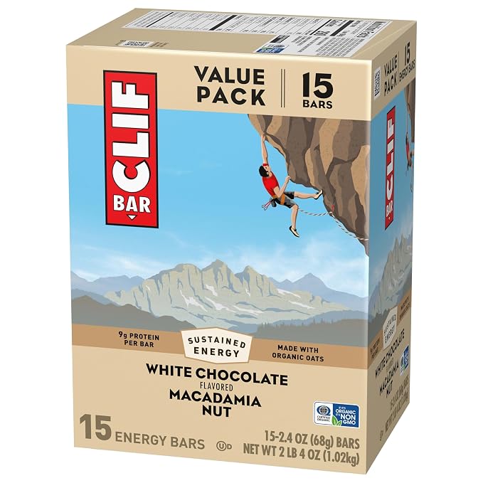 CLIF BAR - Energy Protein Bars - White Chocolate Macadamia Nut - Made with Organic Oats - Energy Bars - Non-GMO - (15 Pack)