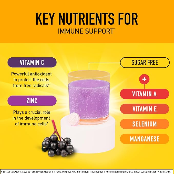 Airborne Elderberry + Zinc & Vitamin C Effervescent Tablets, Immune Support Supplement with Powerful Antioxidant Vitamins A C E, 20 Fizzy Drink Tablets, Elderberry Flavor
