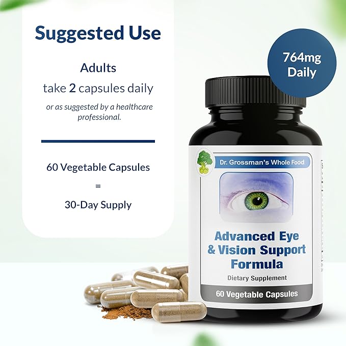 Dr. Grossman’s Whole Food Advanced Eye & Vision Support Formula – Eye Supplement with Lutein, Zeaxanthin, Bilberry & Prickly Pear – Natural Supplement Blend for Eye Health & Clear Vision – 60 Capsules