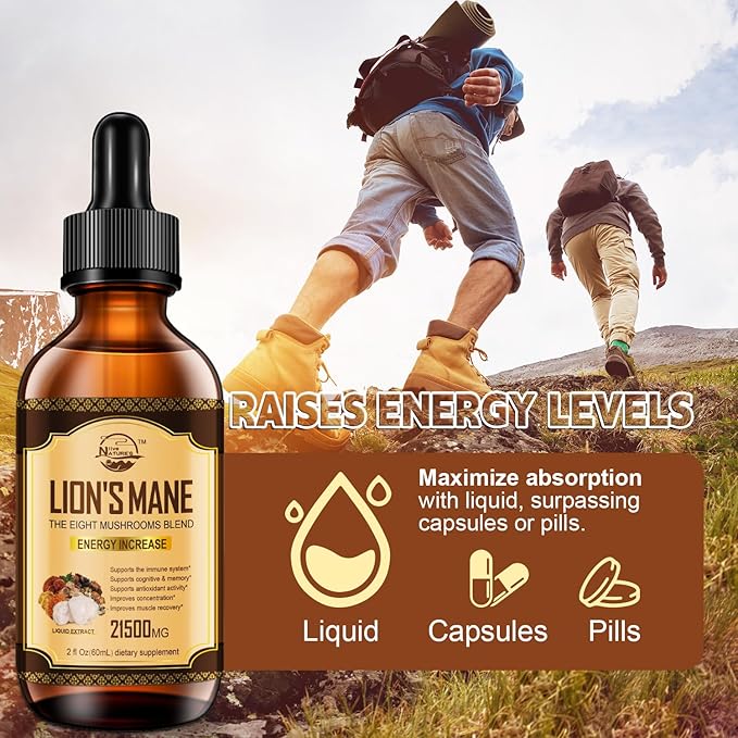 Lions Mane Supplement, Liquid Mushroom Extract Drops, 8 Mushrooms Complex for Cognitive Support and Immunity Boost, Up to 2 Month Supply, Mushroom Supplement with Lion's Mane, Cordyceps, Reishi