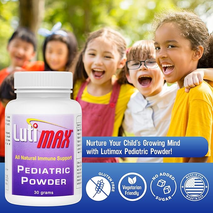 Lutimax Pediatric Powder Brain Supplement with Luteolin & Rutin - Kids Memory, Focus, Muscle & Immune Support Brain Supplements - Nootropic Antioxidants - 100 Servings