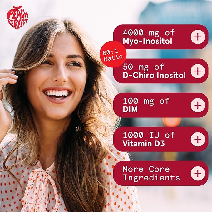 Peach Perfect Inositol Powder Multivitamin, Pink Lemonade Flavor – 4g Myo & D-Chiro Inositol, DIM, Zinc, Magnesium Glycinate, Vitamin D3 – Supports Women’s Health, Cycle, Energy, 30 SVG