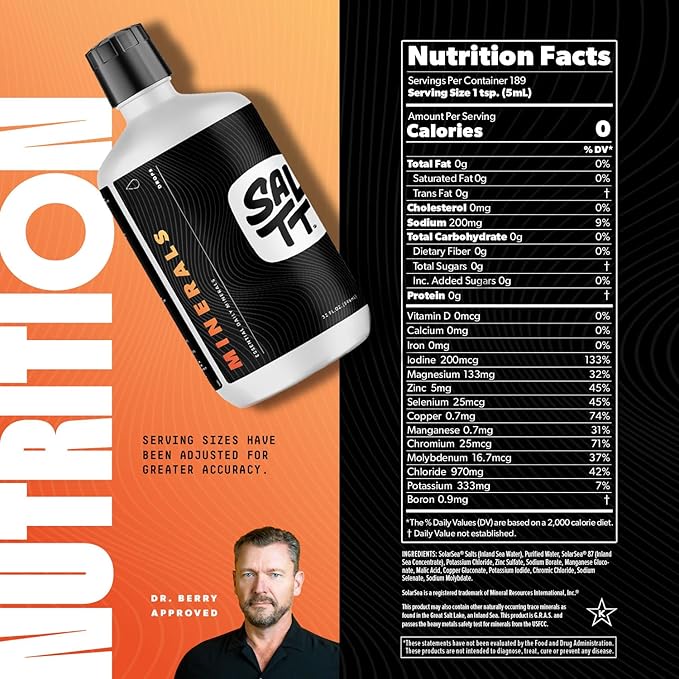 SALTT - Minerals (32 oz) - Trace Mineral Drops - Sodium, Potassium, Magnesium, Zinc, Copper - Ultra Low Carb - Zero Sugar, Vegan, Gluten Free, Non GMO - Daily Electrolytes - Value Size - By Keto Chow