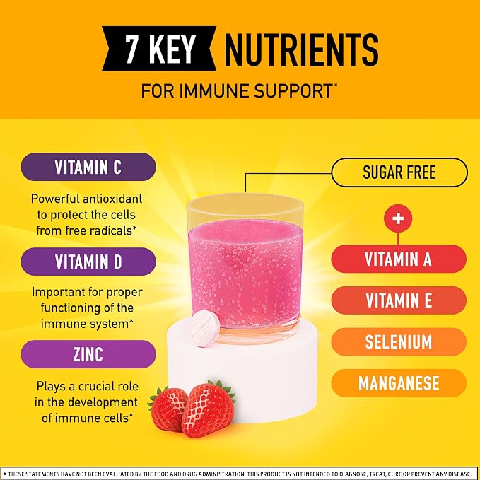 Airborne 1000mg Vitamin C with Vitamin D & Zinc, Sugar Free Multivitamin Immune Support Supplement, Antioxidants Vitamins A C & E, Very Berry Flavor, 30 Tablets (Pack of 2)