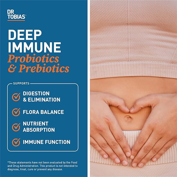 Dr. Tobias Deep Immune Probiotics & Prebiotics - Dual Action Digestion & Immune Support with PreforPro Prebiotics & Spore Forming Probiotics for Women & Men - 180 Capsules (90 Servings)