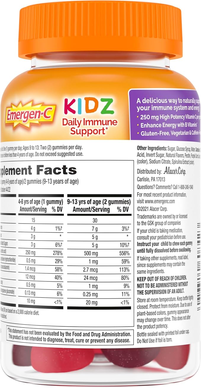 Emergen-C Kidz Daily Immune Support Dietary Supplements, Flavored Gummies with Vitamin C and B Vitamins for Immune Support, Berry Bash Flavored Gummies - 44 Count