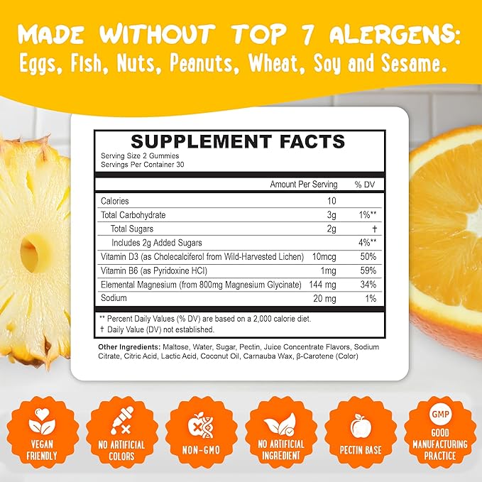 Center-Filled Magnesium Glycinate Gummies 400MG - High Absorption for Kids, Teens & Adults - Supplement for Sleep, Calm & Muscle Relaxation with B6 & D3 - Gluten Free & Vegan Friendly - 60 Count