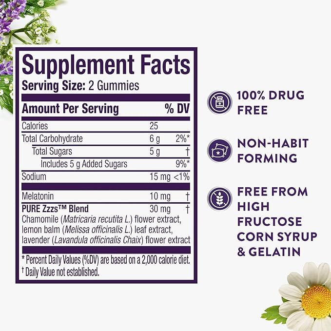 ZzzQuil Pure Zzzs Advanced Melatonin Gummies,Sleep Aid with Chamomile & Lavender for Adults Berry Flavored,100 Count (Pack of 2)
