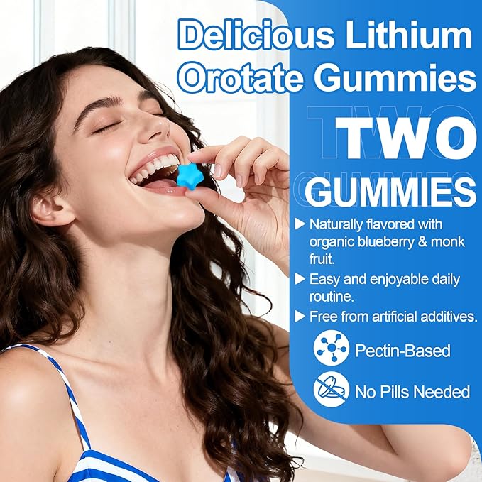 12-in-1 Lithium Orotate 5mg 10mg with Ashwagandha & L-Theanine, Lithium Orotate for Mood, Calm, Cognitive & Brain, High Bioavailability Trace Mineral, Lemon Balm, Magnesium Glycinate, 2 Pack