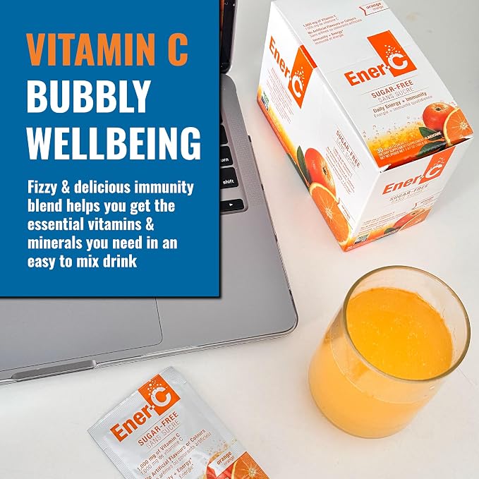 Ener-C Sugar Free Multivitamin Drink Mix - Vitamin Powder for Water, Electrolytes Powder No Sugar, Hydration Boost Packets, Zero Sugar, Vitamin C & B12 Supplement Liquid Mix - Orange, 60 Count