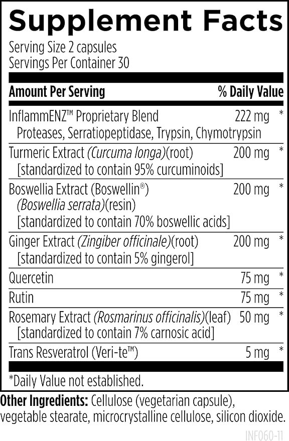 Designs for Health Inflammatone - Turmeric Supplements with Proteolytic Enzymes, Boswellia, Quercetin & Resveratrol (60 Capsules)