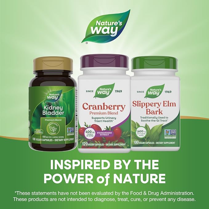 Nature's Way Premium Blend Cranberry, Urinary Tract Health Support*, with 100% Cranberry Concentrate, 400 mg Per Serving, 120 Capsules (Packaging May Vary)