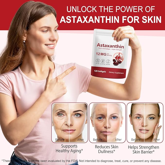 2 Pack Astaxanthin Supplements 12mg, Astaxanthin Softgels, Premium As-taxanthin Antioxidant Supplements with Antioxidant Activity, Supports Eye, Skin, Immune, Joint, Internal Circulation