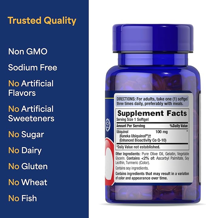 Puritan's Pride Next Gen Ubiquinol Coenzyme CoQ10 100mg, Dietary Supplement for Heart Health, Blood Pressure, Oral Gum Health, Aging and Cellular Energy Support, 120 Servings, Rapid Release Softgels