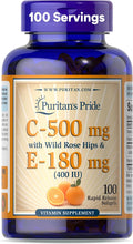 Puritan's Pride Premium Vitamin C-500mg with Rose HIPS and Vitamin E-400, Supplement for Antioxidant, Heart, Circulatory, and Immune System Support, 100 Rapid Release Softgels
