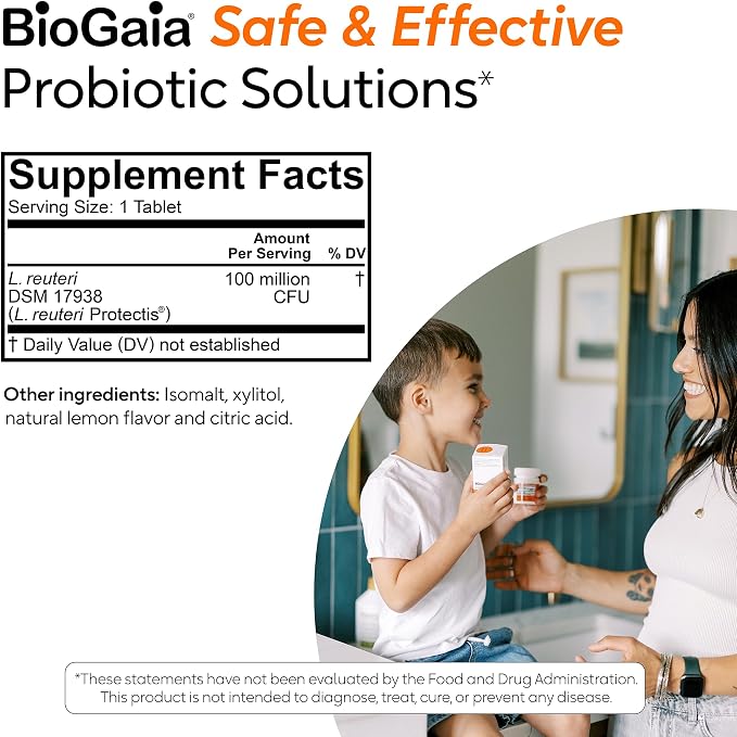 BioGaia Kids Probiotic Chewables | Promote Regularity | Ease Occasional Tummy Troubles | Ages 3+ | Allergen, Dairy, Soy & Gluten Free | Backed by 30 Years of Probiotic Research | 60 Day Supply