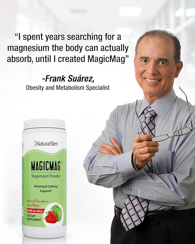 NaturalSlim MagicMag - Highly Absorbable Magnesium Citrate Powder for Relaxation, Energy, Better Sleep & Metabolic Support - Magnesium Supplement for Women & Men - Strawberry & Lime Flavored 8oz 3pk
