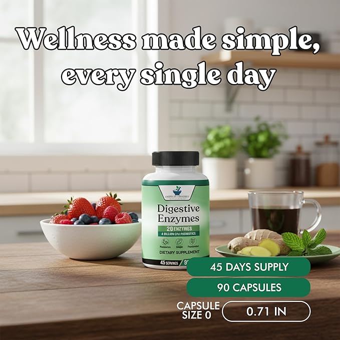 American Standard Supplements Digestive Enzymes Plus Probiotics & Prebiotics, 90 Veggie Capsules, for Digestion with Amylase, Bromelain, Papain, Lipase, Lactase, Protease, Papain, Cellulase