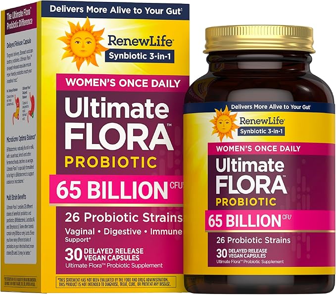 Renew Life Ultimate Flora Probiotics for Women 65 Billion CFU Delayed Release Vegan Capsules | Vaginal | Digestive Health | Immune Health | Dairy Free | 30 Count