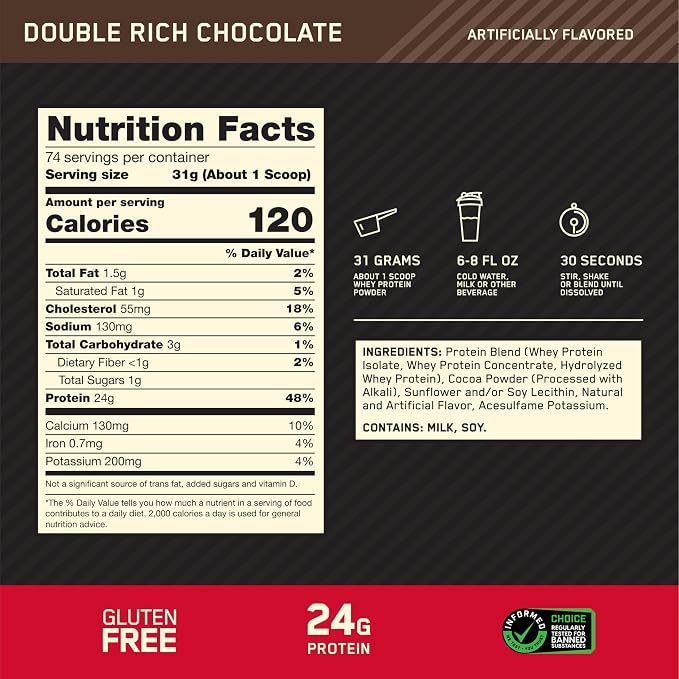 Optimum Nutrition Gold Standard 100% Whey Protein Powder, Double Rich Chocolate, 5 Pound (Packaging May Vary) (Pack of 4)