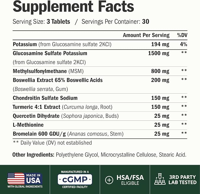 Glucosamine Chondroitin MSM – Joint Support Supplement for Women and Men with Glucosamine Sulfate 1500 mg, Chondroitin and MSM – for Cartilage, Joint Health and Flexibility – 90 Tablets