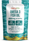 Omega 3 Fish Oil 4800 mg – EPA 1728 mg | DHA 1152 mg from Wild-Caught Anchovies – Burpless Mini Softgels – Pure Omega-3 Fatty Acid Supplement – Non-GMO, Gluten-Free, No Aftertaste – 240 Capsules