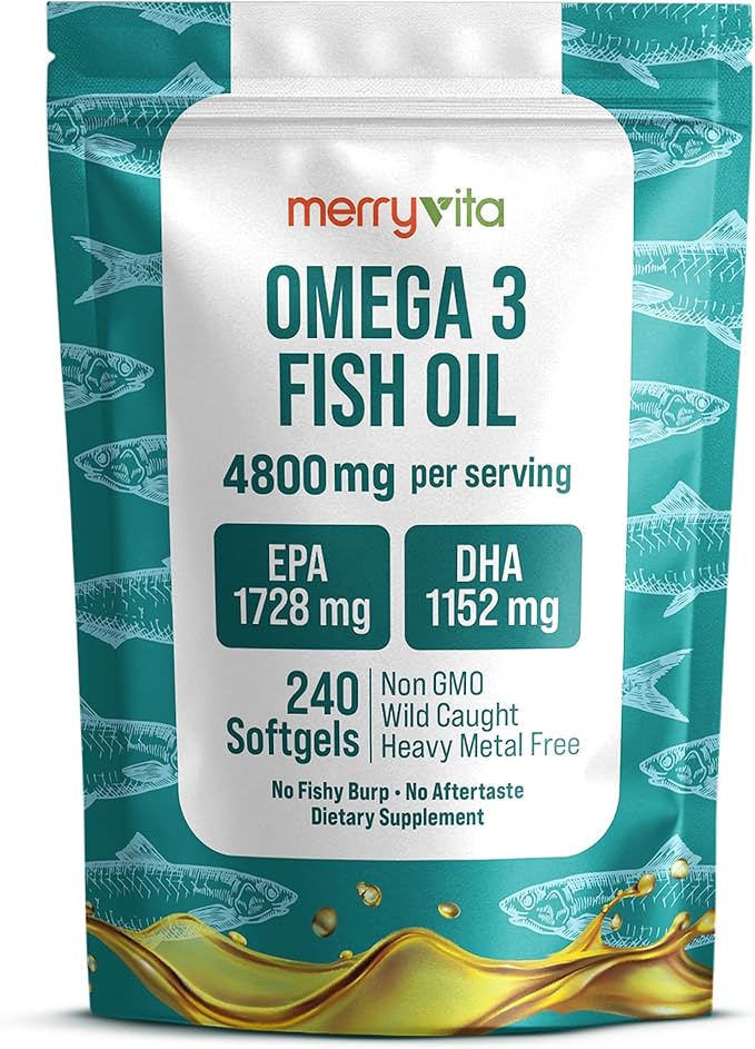 Omega 3 Fish Oil 4800 mg – EPA 1728 mg | DHA 1152 mg from Wild-Caught Anchovies – Burpless Mini Softgels – Pure Omega-3 Fatty Acid Supplement – Non-GMO, Gluten-Free, No Aftertaste – 240 Capsules
