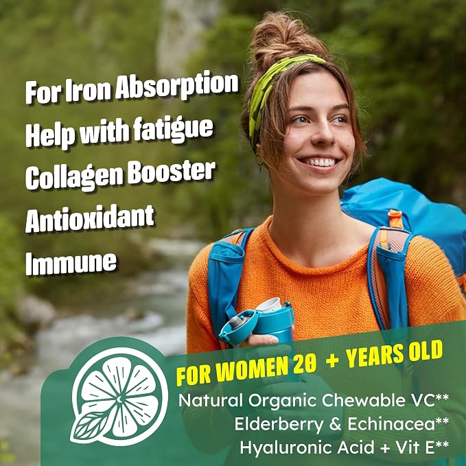 Liposomal Vitamin C 1000mg + D3 5000IU + Zinc Filled Gummies, Folate 800mcg Chewable Supplement, Elderberry for Immune, Hyaluronic Acid, VE, for Beauty, Energy & Overall Health, Sugar Free, Natural ﻿