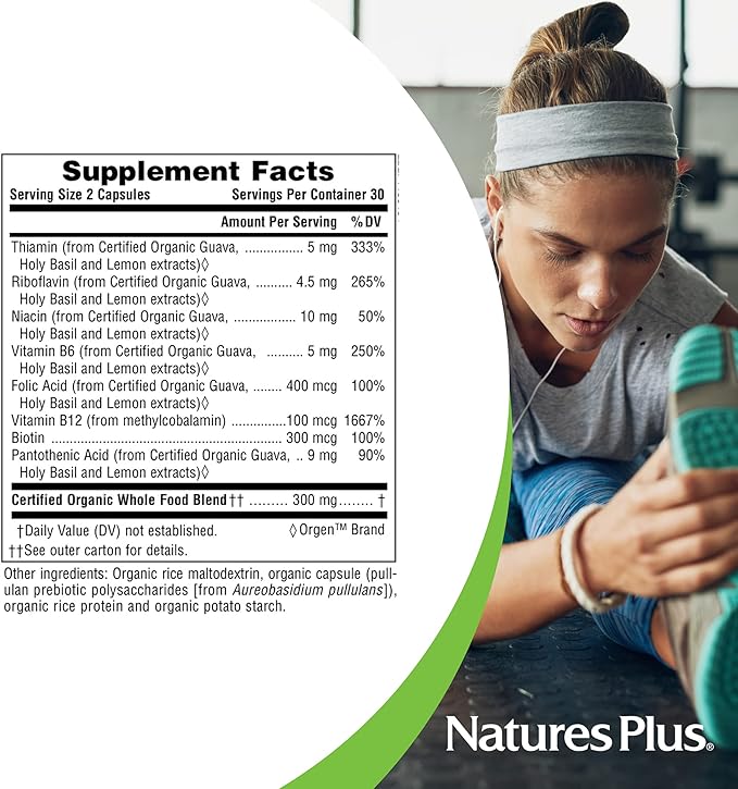 NaturesPlus Source of Life Garden B-Complex - 60 Capsules - Complete Vitamin B Supplement - USDA Organic, Non-GMO, Vegan, Gluten Free - 30 Servings