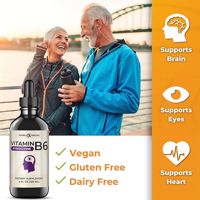Think Above Liquid B6 Pyridoxine Supplement, Vitamin B-6 (as Pyridoxine Hydrochloride), Glass Bottle 4 oz 120 ml