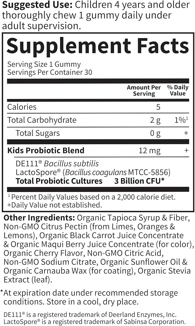 Garden of Life Kids Probiotic 3 Billion CFU, Cherry Flavor Gummies - Sugar Free Once Daily Probiotics for Kids, Children's Digestive & Immune Health, 30 Vegetarian Gummies, (Pack of 2)