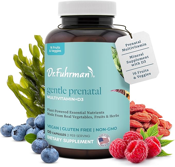 Dr Fuhrman Prenatal Vitamins For Women | Doctor-Formulated Prenatal Vitamins | Natural Folate, B12, Choline & Iodine for Pregnancy Support, Brain & Immune Health | No Synthetic Folic Acid | 120 Cap