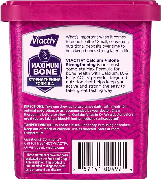 Viactiv Calcium +Vitamin D3 Supplement Soft Chews, Milk Chocolate, 60 Chews - Calcium Dietary Supplement for Bone Health