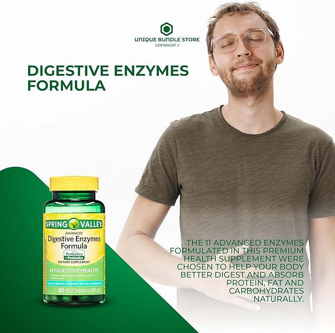 Digestive Enzymes – 60 Vegetarian Capsules, Enzimas Digestivas with Probiotics and Prebiotics, Enzymes for Digestion, Daily Digestive Health Supplement (Pack of 2)