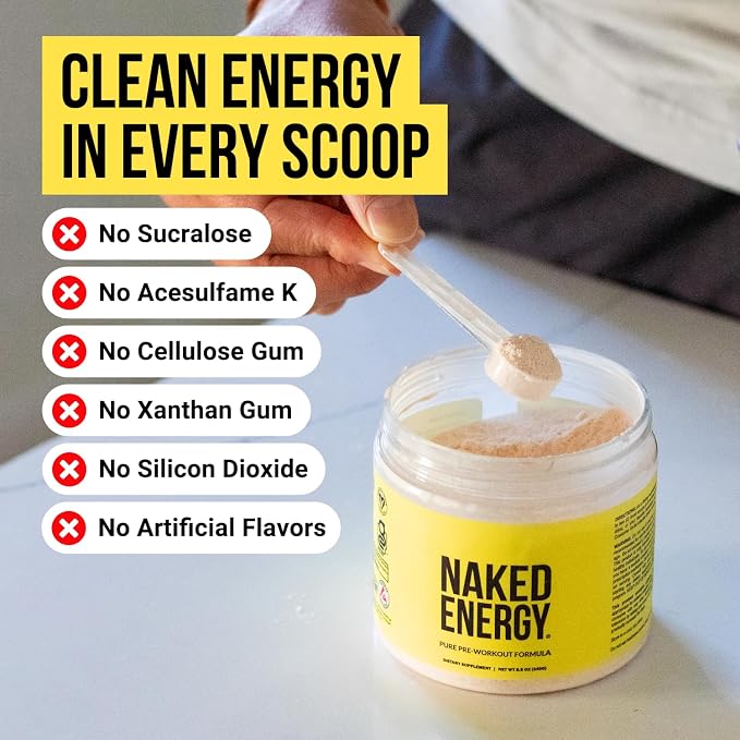 NAKED Strawberry Lemonade Energy - Clean Pre Workout Supplement for Men and Women, NSF Certified, Vegan Friendly, No Added Sweeteners, Colors Or Flavors - 30 Servings