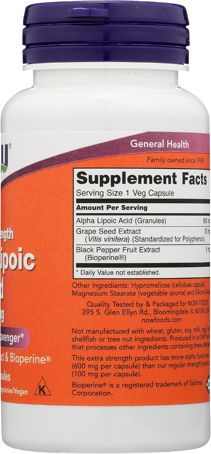 Now Foods Alpha Lipoic Acid 600mg 60 Vegi Capsules