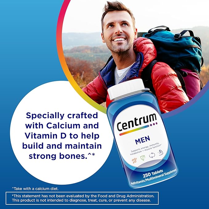 Centrum Multivitamin for Men, Multivitamin/Multimineral Supplement with Vitamin D3, B Vitamins and Antioxidants, Gluten Free, Non-GMO Ingredients -Tablet 200 Count
