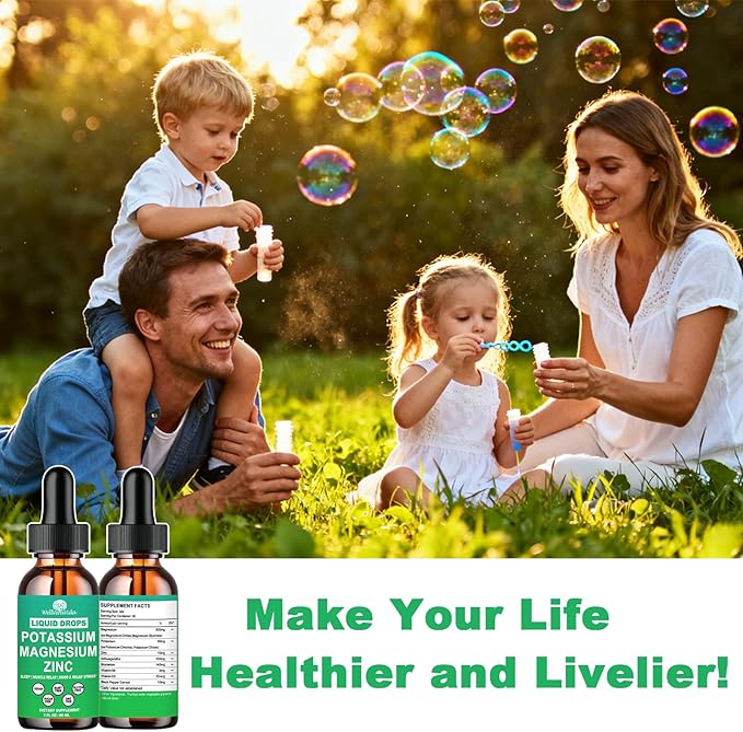 Potassium Magnesium Supplement Liquid, Electrolyte Potassium & Calm Magnesium Complex Drops Plus Zinc, Vitamin D3 & B6 for Cramp Relief, Bone, Energy & Immune Health, Faster Absorption Than Gummies
