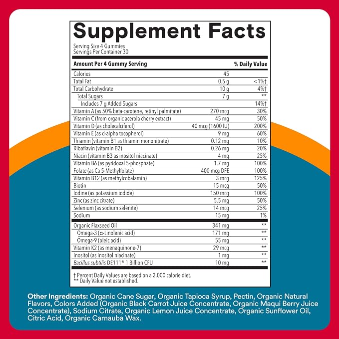 SmartyPants Multivitamin for Men, Organic Gummies: Probiotics, CoQ10, Methylfolate, Omega 3 (ALA), Vitamin D3, C, Vitamin B12, B6, A, K & Zinc for Immune Support, Biotin, 120 Gummies (30 Day Supply)