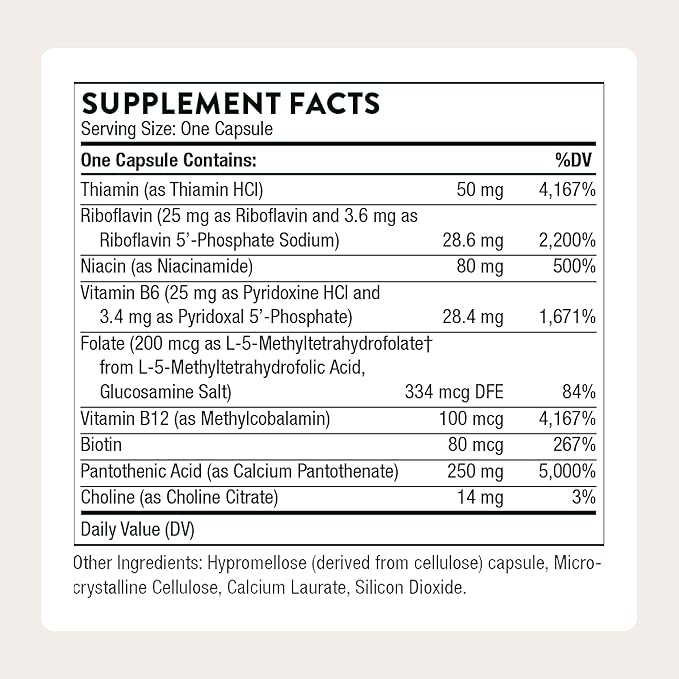 THORNE - Stress B-Complex - Vitamins B2, B6, B12 & Folate in Highly-Absorbable and Active Forms - Extra Vitamin B5 for Adrenal Support, Stress Management & Immune Function* - 60 Servings